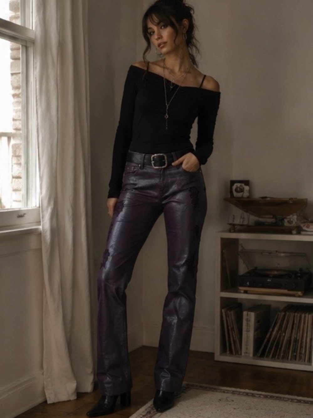 7 For All Mankind Plum Coated Distressed Skinny Jeans Indie Sleaze Y2K
